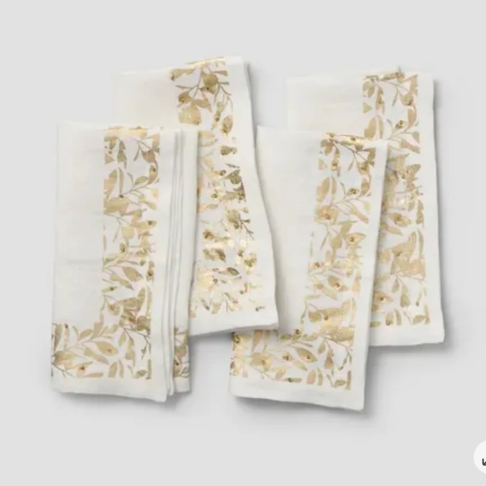 ❤️BUY 2 GET 1 FREE  Sur La Table Gold Leaves Linen Napkins, Set of 4